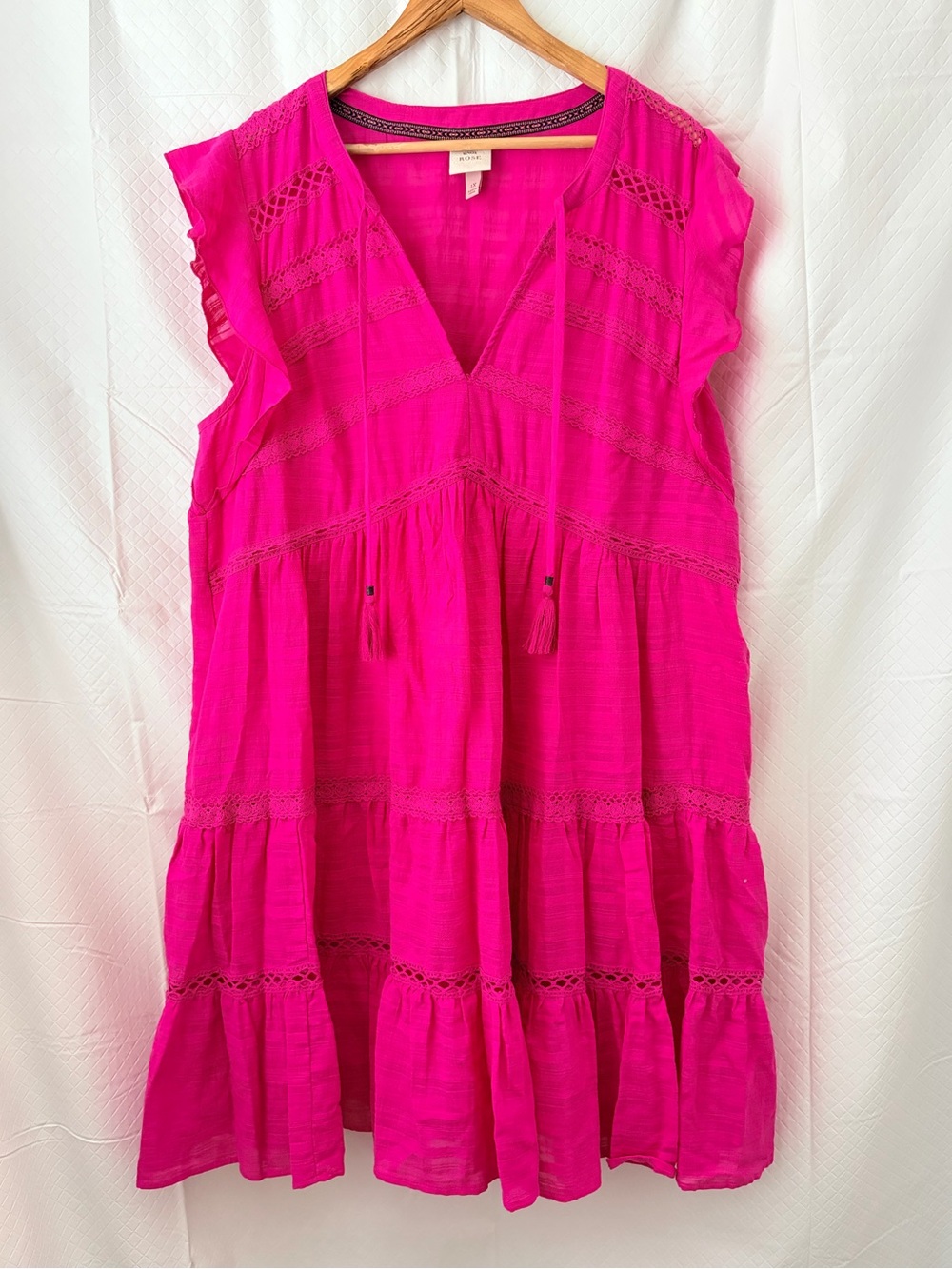 Knox Rose Vibrant Pink Tiered Maxi Dress with Tassel Tie